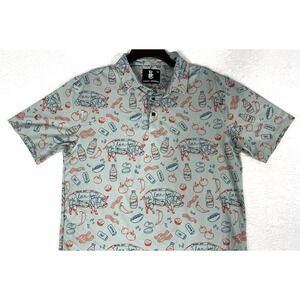 Raised By Coyotes Polo Shirt Mens M Texas BBQ Pork Graphic Golf Stretch Western